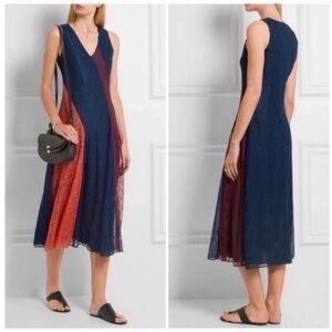 Tory Burch Iliana Panelled Lace Color Block Midi Dress